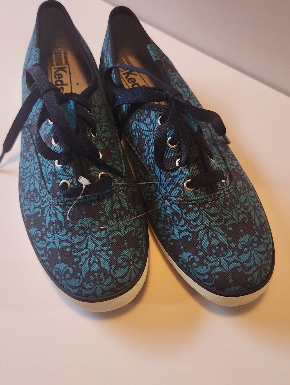 Keds Teal & Black Damask Canvas Lace-Up Sneakers